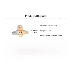 Detail showing acrylic hair claw clip specifications with 13.1cm size and 63.4g weight
