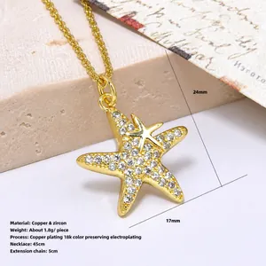 Dettaglio del ciondolo a stella marina con zirconi bianchi e placcatura oro 18k