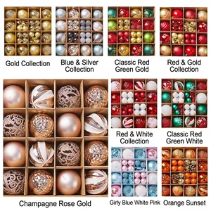 Christmas Ball Ornaments Plastic Shatterproof Festive Tree Hanging Decorations Multicolored Glitter Matte Shiny Assorted Styles Boxed