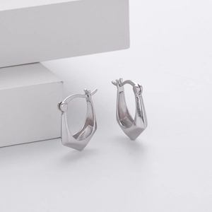 Minimalist S925 sterling silver geometric hoop earrings with V-shape design in silver finish