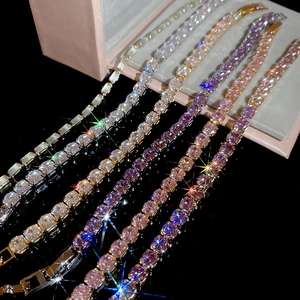 Macro shot of colorful zircon tennis bracelets with 18k gold plating and secure clasp