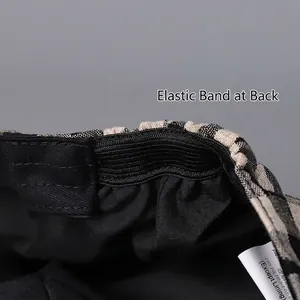 Linen plaid beret for women with elastic back band and black inner lining detail