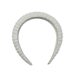 Padded white faux pearl headband for women with a sweet and elegant wide fabric design