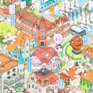 3D Qingdao city landmark stickers with cute isometric illustrations of May Fourth Square