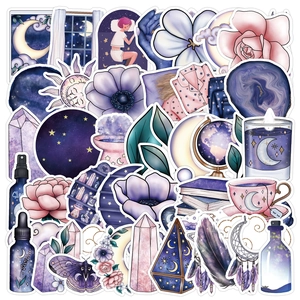 Waterproof Vinyl Stickers Dreamy Starry Sky Moon Tarot Decals For Laptop Water Bottle Luggage Scrapbooking Aesthetic Purple