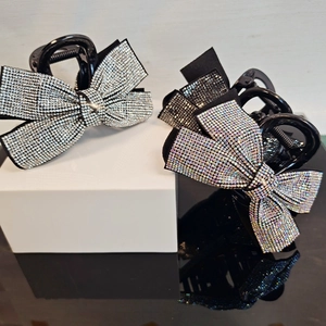 Elegant Rhinestone Bow Hair Claw Clip Korean Style Sparkly Crystal Shark Clip For Women Girls Accessory
