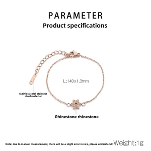 Vue détaillée des paramètres du bracelet étoile en acier inoxydable rose avec dimensions