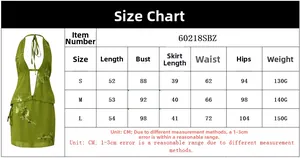 Size chart showing S to L measurements for the halter neck top and skirt set in CM