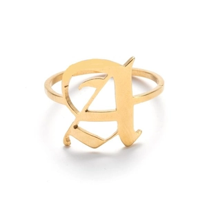 Retro stainless steel gold ring with Old English uppercase letter A design