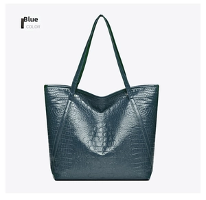 Close-up of dark teal crocodile embossed texture on large capacity tote bag surface