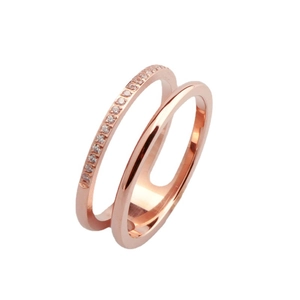 Elegant rose gold double-layered titanium steel ring with micro-pave cubic zirconia accents