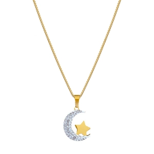 Minimalist gold titanium steel necklace featuring crystal crescent moon and star pendant