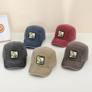 Kids Baseball Cap Washed Cotton Denim Camper Style Cap Excavator Embroidery Breathable Sunshade Vintage For Boys