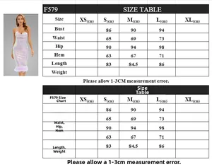 Detailed size chart with bust waist and hip measurements for the sequin feather dress
