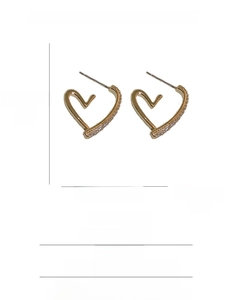 Detailed dimensions and specs of gold heart earrings with S925 silver posts and cubic zirconia