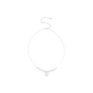 Silver flower pendant necklace with clear zircon stones on a sleek chain for women