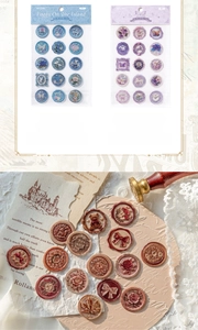 Detailed view of 3D embossed wax seal stickers with floral and butterfly patterns
