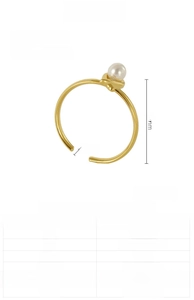 Detail view of 18K gold plated stainless steel pearl ring showing 19mm size dimensions