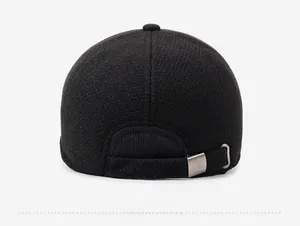 Detailed back view of a men's winter baseball cap with silver metal adjustable buckle