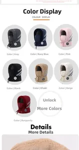 Detail view of seven color options for the fleece-lined winter thermal face mask and neck gaiter