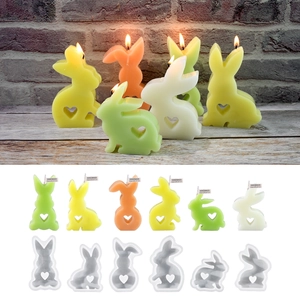 Rabbit Silicone Mold Hollow Heart Shape DIY Candle Making Gypsum Resin Easter Ornament Handmade Craft Decor
