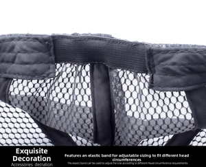 Detail of breathable grey mesh cap with an adjustable elastic strap for a custom fit