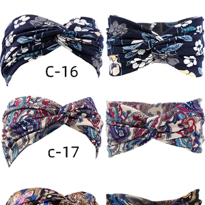 Detailed set of six bohemian elastic headbands featuring various floral paisley patterns