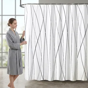 Shower Curtain Waterproof Polyester Fabric For Bathroom With Hooks Geometric Print European Style Modern
