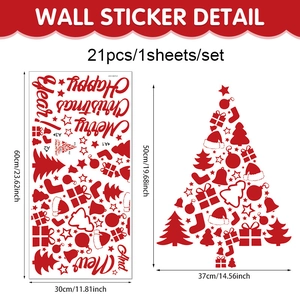 Detail of DIY Merry Christmas wall sticker set with red PVC festive decals for window display