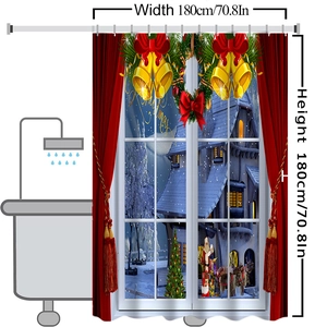 Waterproof polyester Christmas shower curtain with Santa, reindeer and 180x180cm festive design