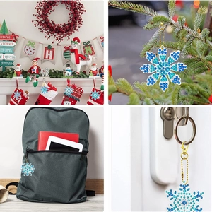 5D DIY blue and white snowflake diamond painting keychain set for backpack decoration