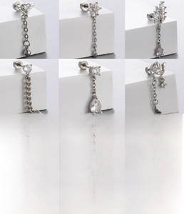 Silver titanium steel stud earrings set with zircon hearts and flowers detail