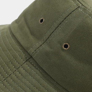 Olive green canvas bucket hat with PARIS embroidery and vintage metal eyelets