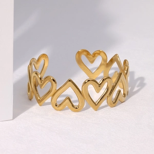 Minimalist gold-plated stainless steel hollow heart open bracelet with smooth finish