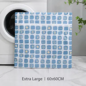 Filet à linge extra large 60x60cm à carreaux bleus avec fermeture éclair pour vêtements