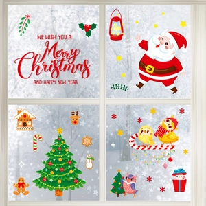 Christmas window decals with Santa Claus and tree static clings for holiday glass decoration