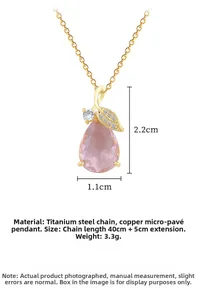 Tableau des tailles du collier à pendentif goutte rose avec dimensions 2,2cm par 1,1cm
