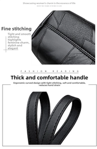 Detailed view of high-quality pebbled leather stitching and comfortable curved handle