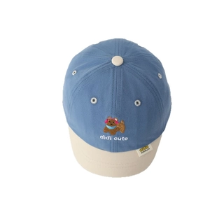 Denim blue and beige embroidered bear baseball cap for toddlers aged 2-5 years