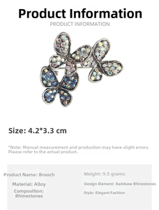 Detail view of colorful rhinestone butterfly brooch made of high quality alloy