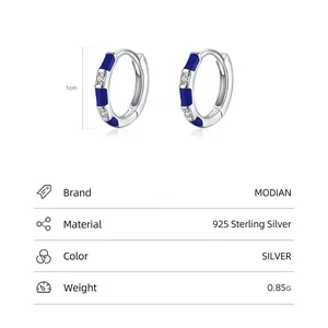 S925 sterling silver hoop earrings with blue enamel and sparkling zircon stones