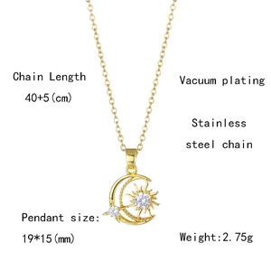 Detailed specifications of sun and moon necklace with chain length and pendant size