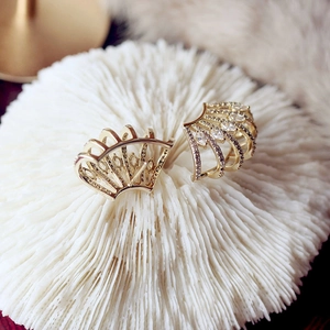 Sparkling zircon geometric hollow crown earrings in gold finish for women