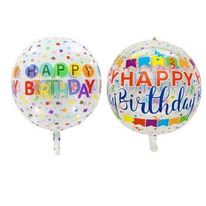 Transparent Happy Birthday Balloons 4D Bobo Aluminum Film Colorful Confetti Prints Festive Party Decorations