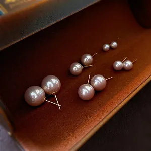 Elegant Round Artificial Pearl Stud Earrings With 925 Sterling Silver Earring Post Minimalist Geometric Fashion Accessory For Women