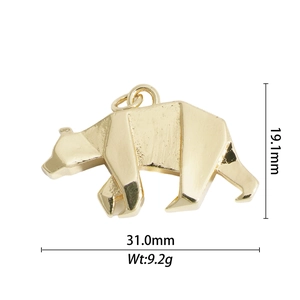 Golden origami geometric bear pendant with dimensions 31.0mm by 19.1mm and 9.2g weight