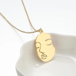 Abstract Face Pendant Necklace Stainless Steel Gold Plated Minimalist Line Art Jewelry For Women Modern Aesthetic