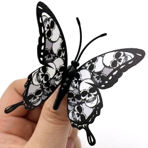 Lot de 12 stickers papillon 3D avec motifs tête de mort et rose pour déco Halloween