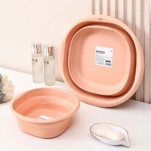 Draagbare roze opvouwbare plastic waskomset met ophanggat voor reizen of studentenkamer