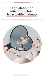 Macro detail of high-definition heart-shaped handheld mirror showing clear reflection